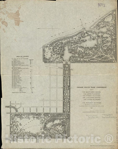Historical Map, 1871 Chicago South Park Commission Plan of The South Open Ground, The Upper Plaisance, The Midway Plaisance, The Lake Open Ground, Vintage Wall Art