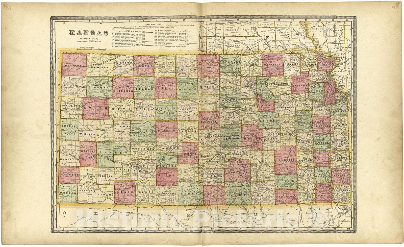 Historic 1901 Map - Standard Atlas of Lyon County, Kansas : Including a plat Book of The Villages, Cities and townships of The County, map of The State - Americus