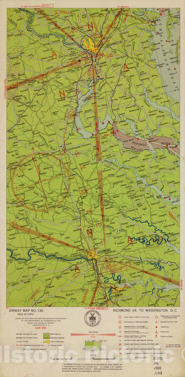 Historic 1924 Map - Aeronautical Strip maps of The United States. - No. 130, 1935 - Air Corps map