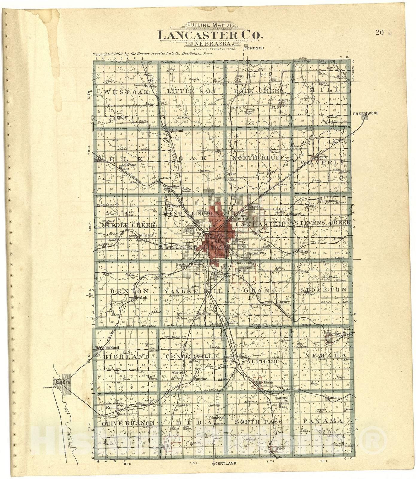 Historic 1903 Map - Plat Book of Lancaster County, Nebraska : containing Carefully Prepared Township plats, Village plats, Analysis of U.S. Land System - Plat of Denton