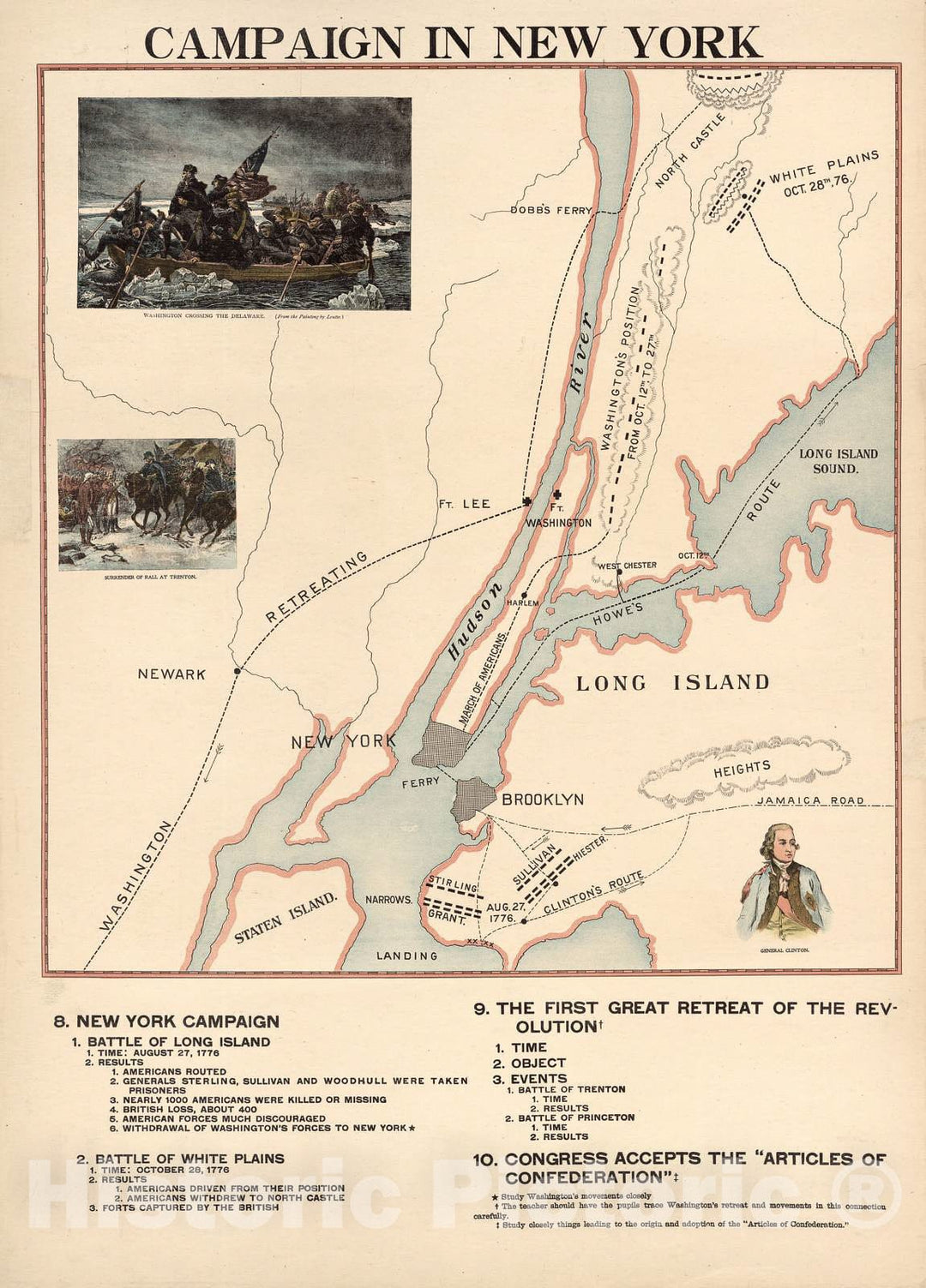 Historic 1898 Map - Robertson's Geographic-Historical Series Illustrating The History of America and The United States : from 1492 to The Present time. - Campaign in New York