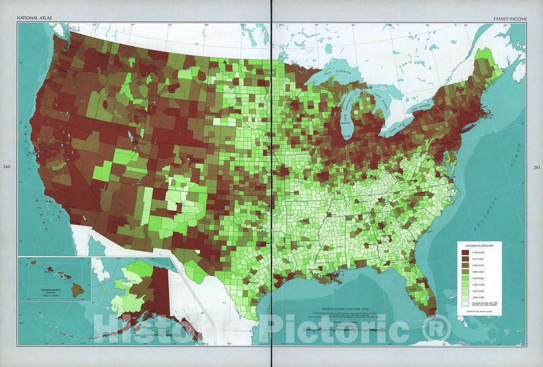 Historic 1970 Map - The National Atlas of The United States of America. - Family Income