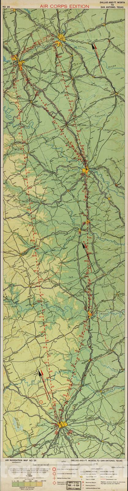 Historic 1924 Map - Aeronautical Strip maps of The United States. - No. 26, 1923 - rev. 1928 - Air Corps map
