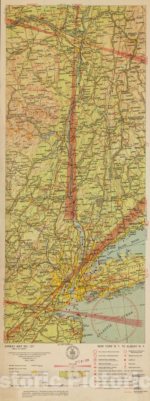Historic 1924 Map - Aeronautical Strip maps of The United States. - No. 121, 1930 - Air Corps map