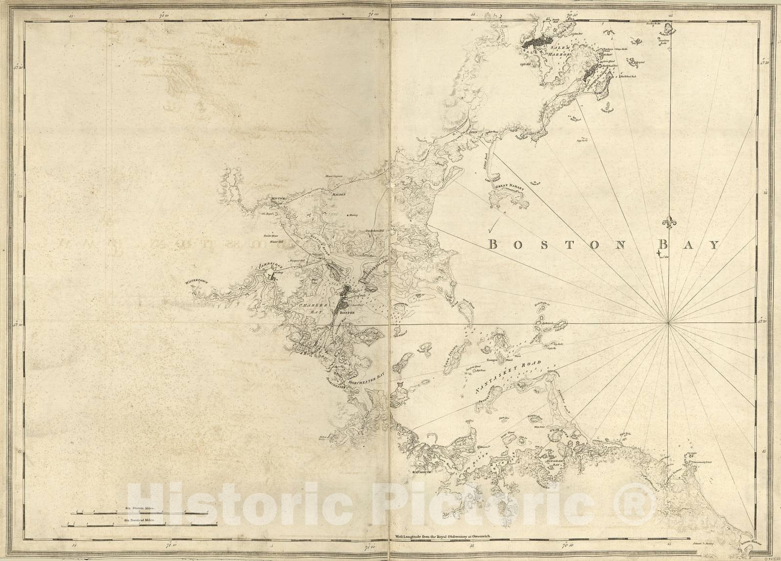 Historic 1800 Map - The Atlantic Neptune - Boston Bay