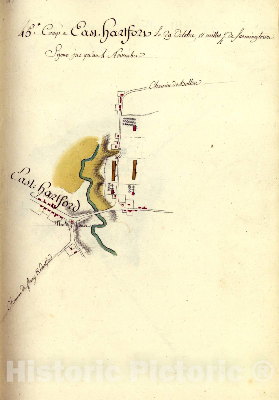 Historic 1782 Map - AmÃ©rique campagne. - Camp a East Hartford