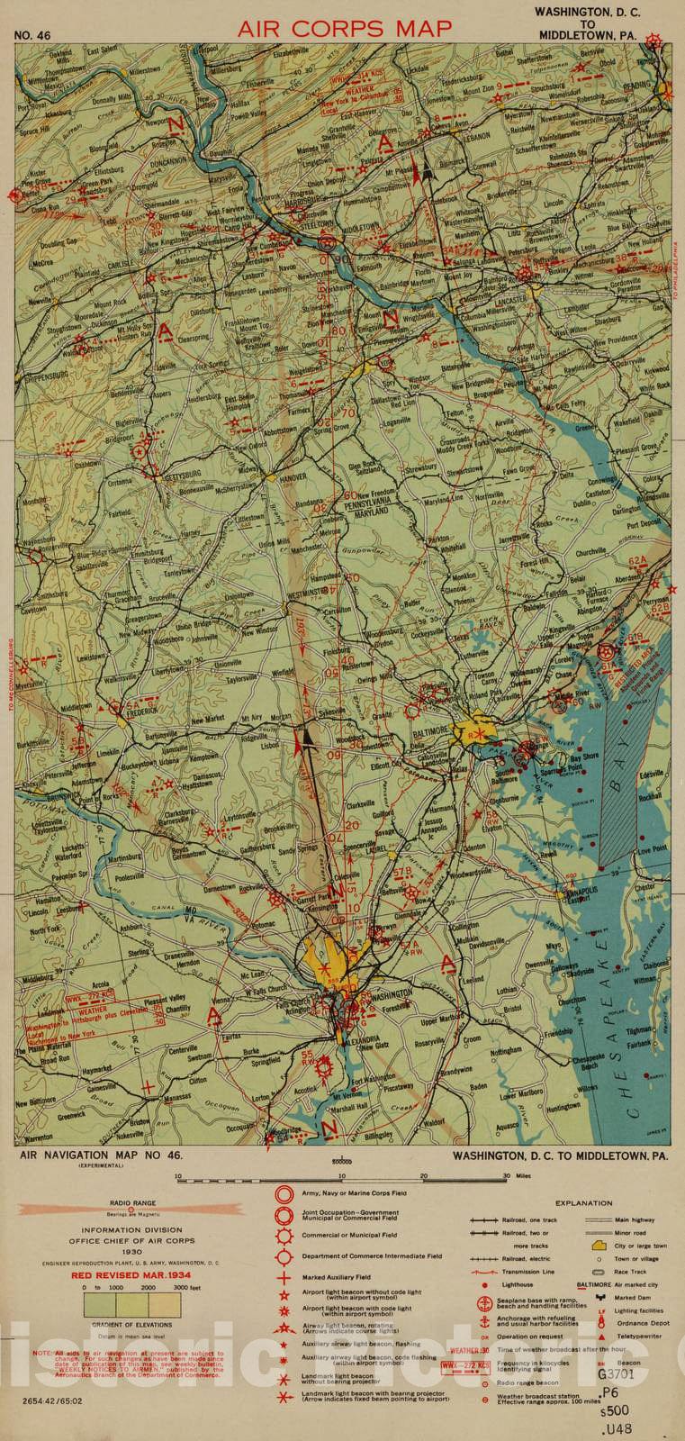 Historic 1924 Map - Aeronautical Strip maps of The United States. - No. 46, 1930 - rev. Mar. 1934 - Air Corps map