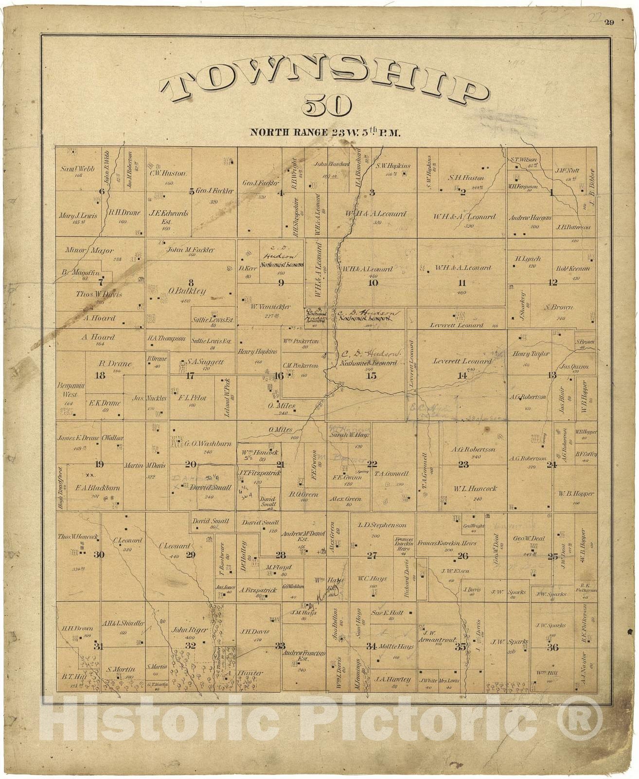 Historic 1876 Map - Township plats : Saline County, Missouri. - Township 50 North, Range 20W. 5th P.M. - Illustrated Atlas map of Saline County, Missouri