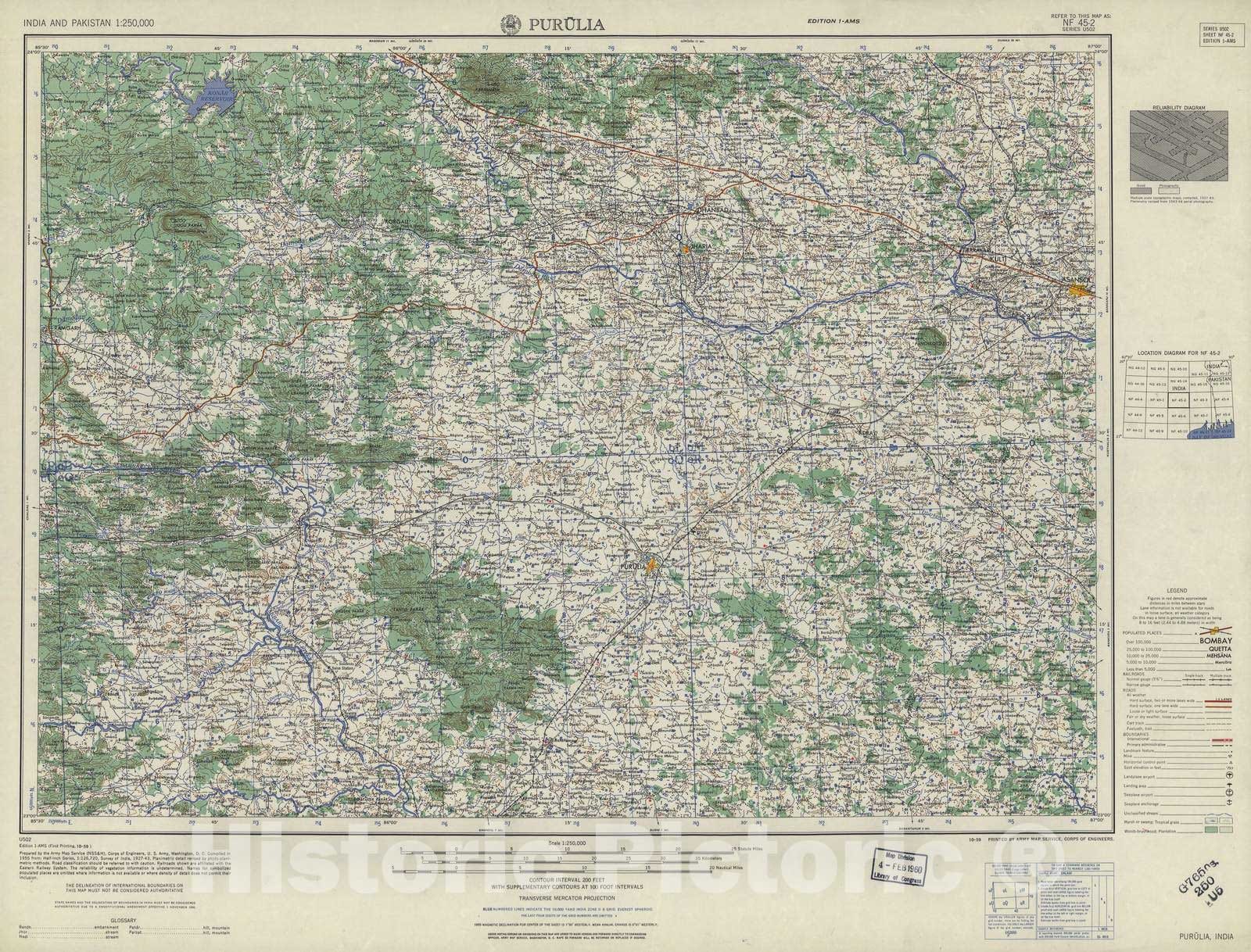Historic 1955 Map - India and Pakistan 1:250,000. - Purulia, 1959
