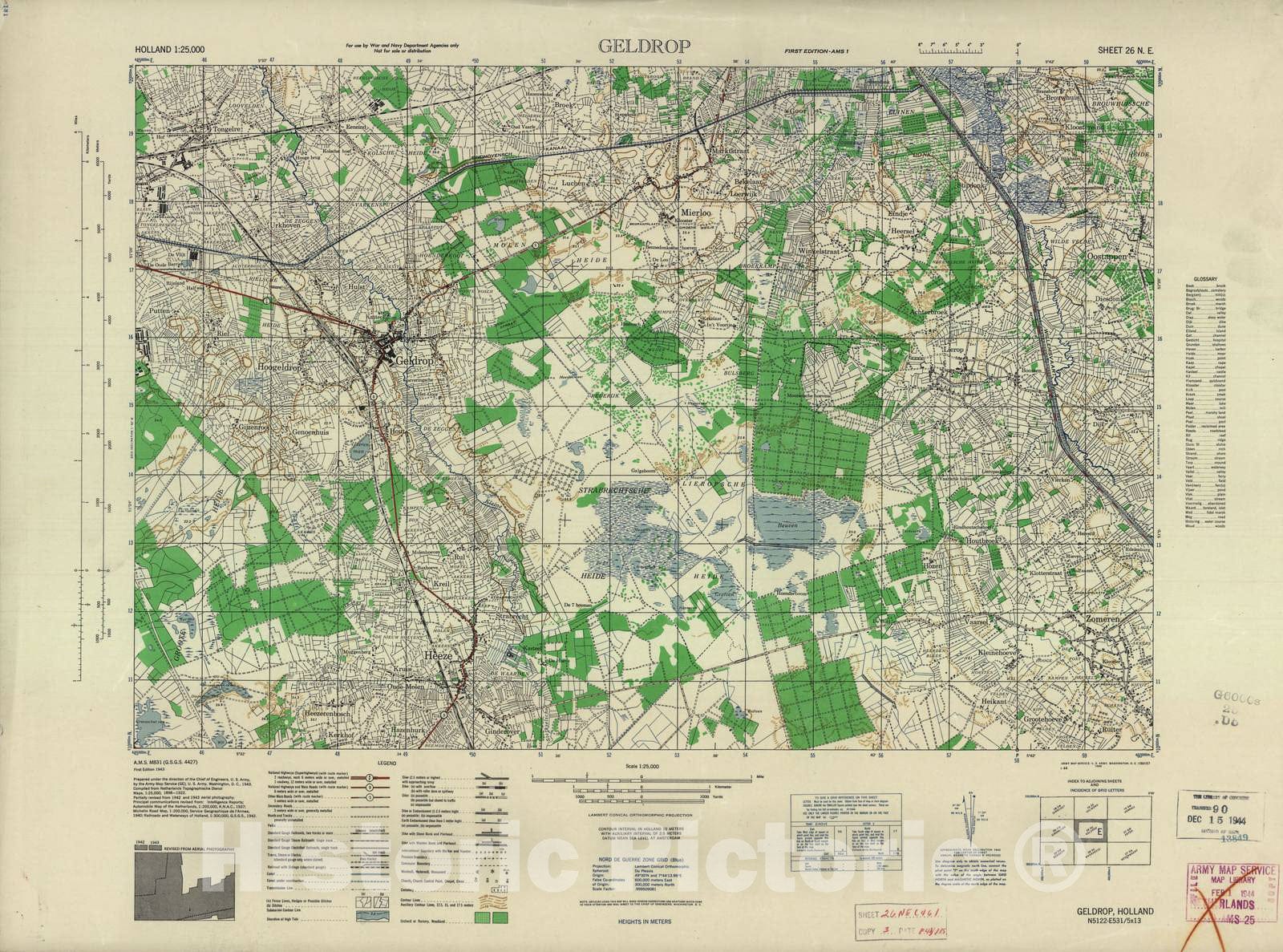 Historic 1943 Map - Holland 1:25,000 - Geldrop, Holland - A.M.S. M831