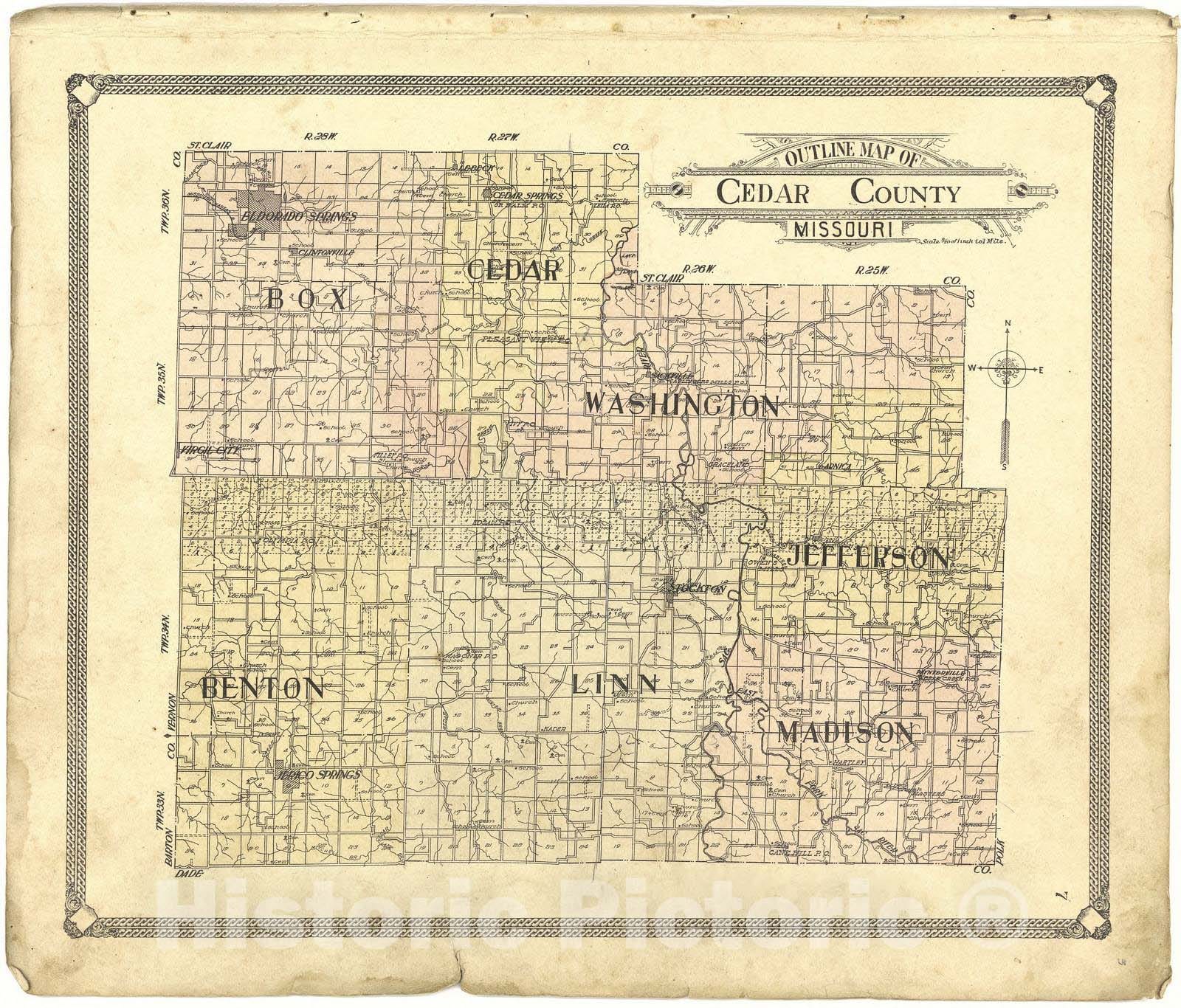 Historic 1908 Map - Standard Atlas of Cedar County, Missouri - Clintonville; Sackville; Paynterville