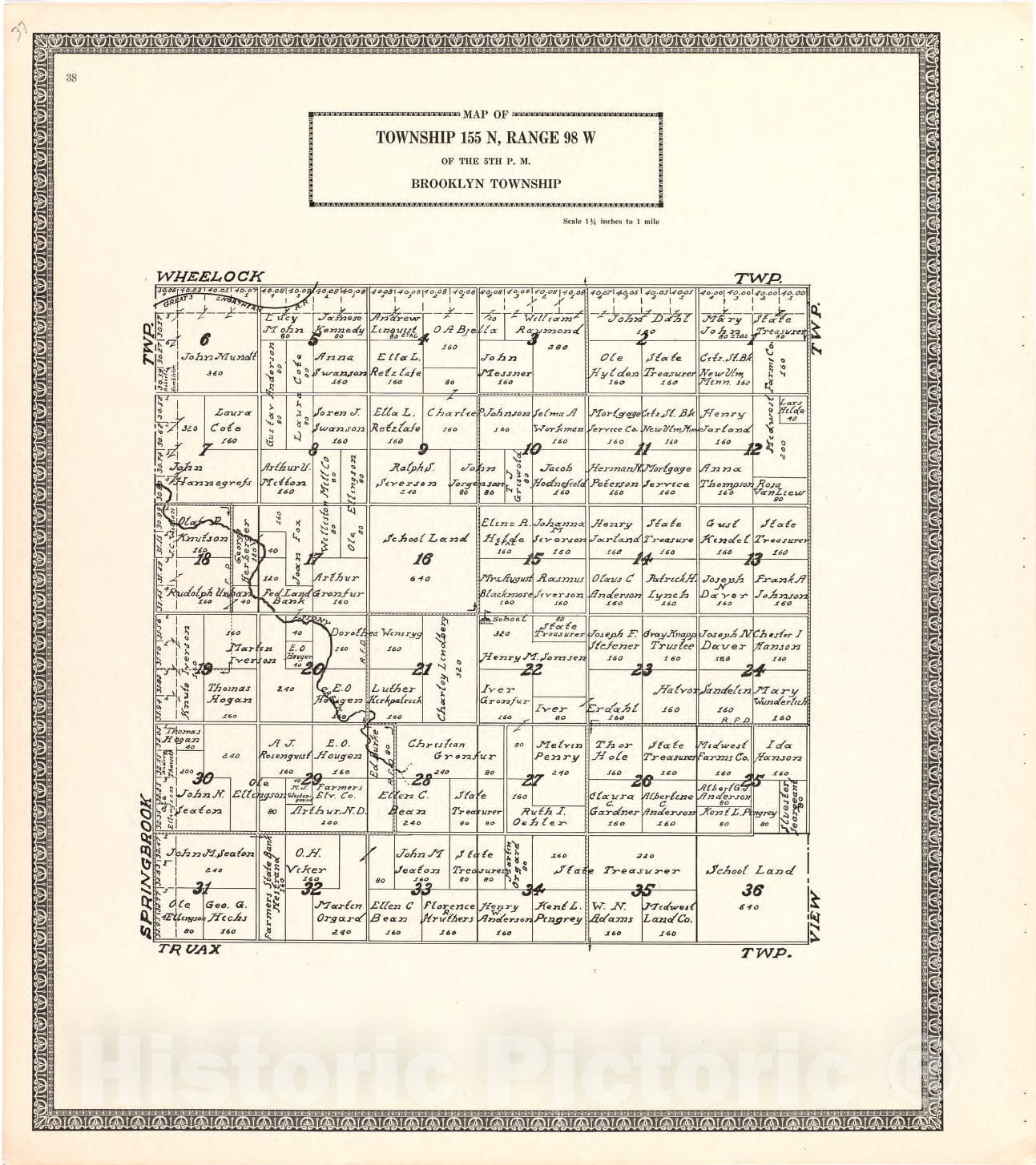 Historic 1937 Map - Atlas, Williams County, North Dakota. - Map of Township 155 N, Range 103-104 W of The 5th P.M. Hebron Township - Atlas of Williams County, North Dakota
