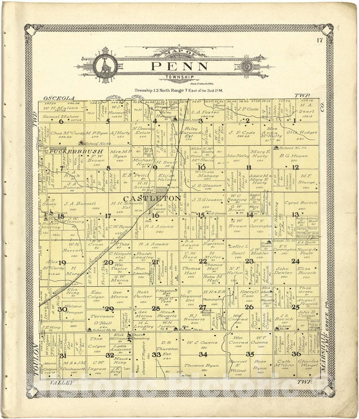 Historic 1907 Map - Standard Atlas of Stark County, Illinois - Map of Penn Township