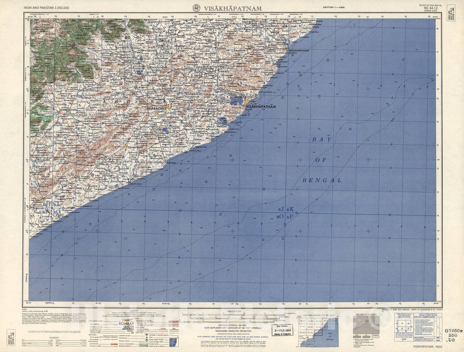 Historic 1955 Map - India and Pakistan 1:250,000. - Visakhapatnam, 1959