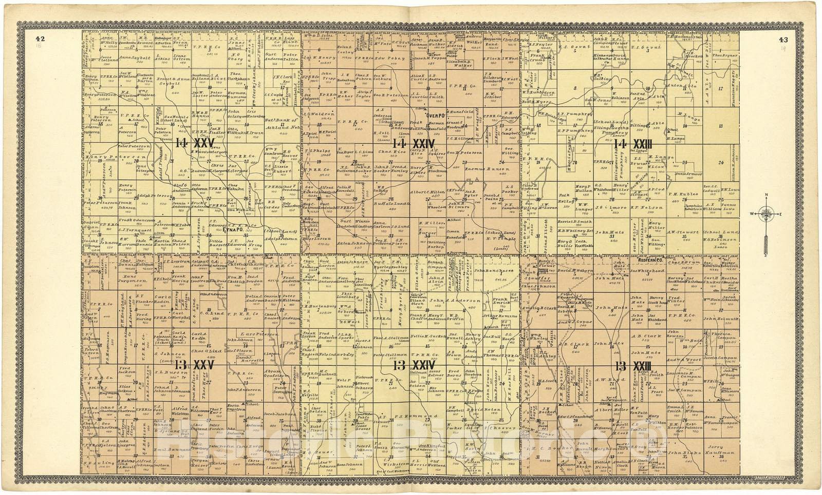Historic 1904 Map - Standard Atlas of Custer County, Nebraska - 14 XXV; 14 XXIV; 14 XXIII; 13 XXV; 13 XXIV; 13 XXIII