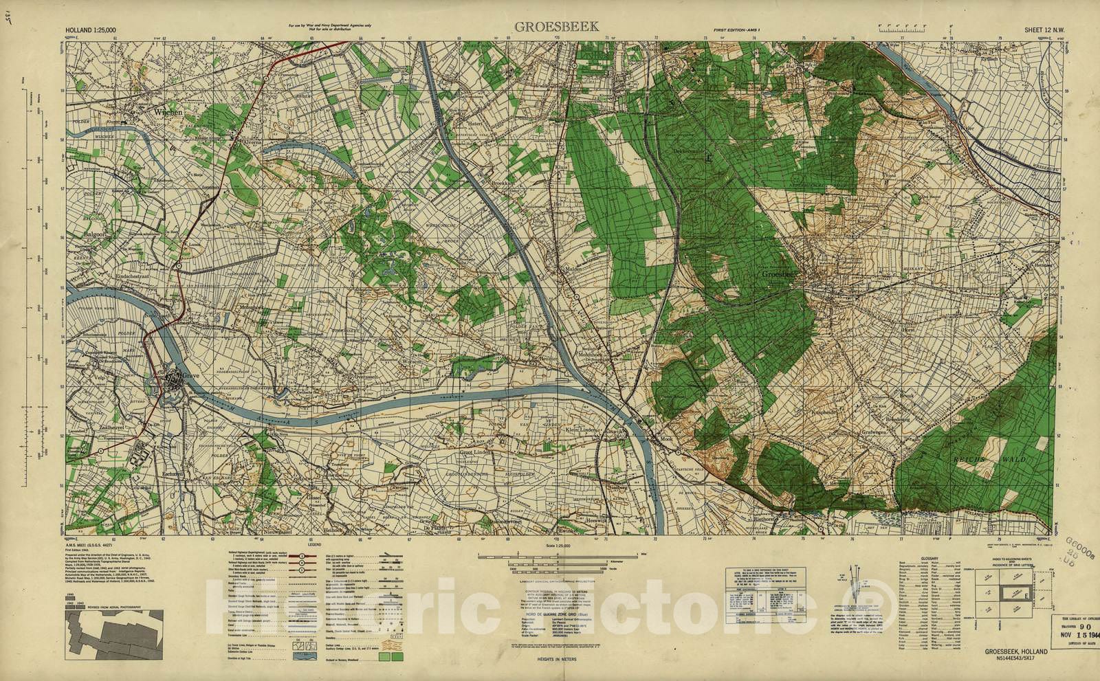 Historic 1943 Map - Holland 1:25,000 - Groesbeek, Holland - A.M.S. M831