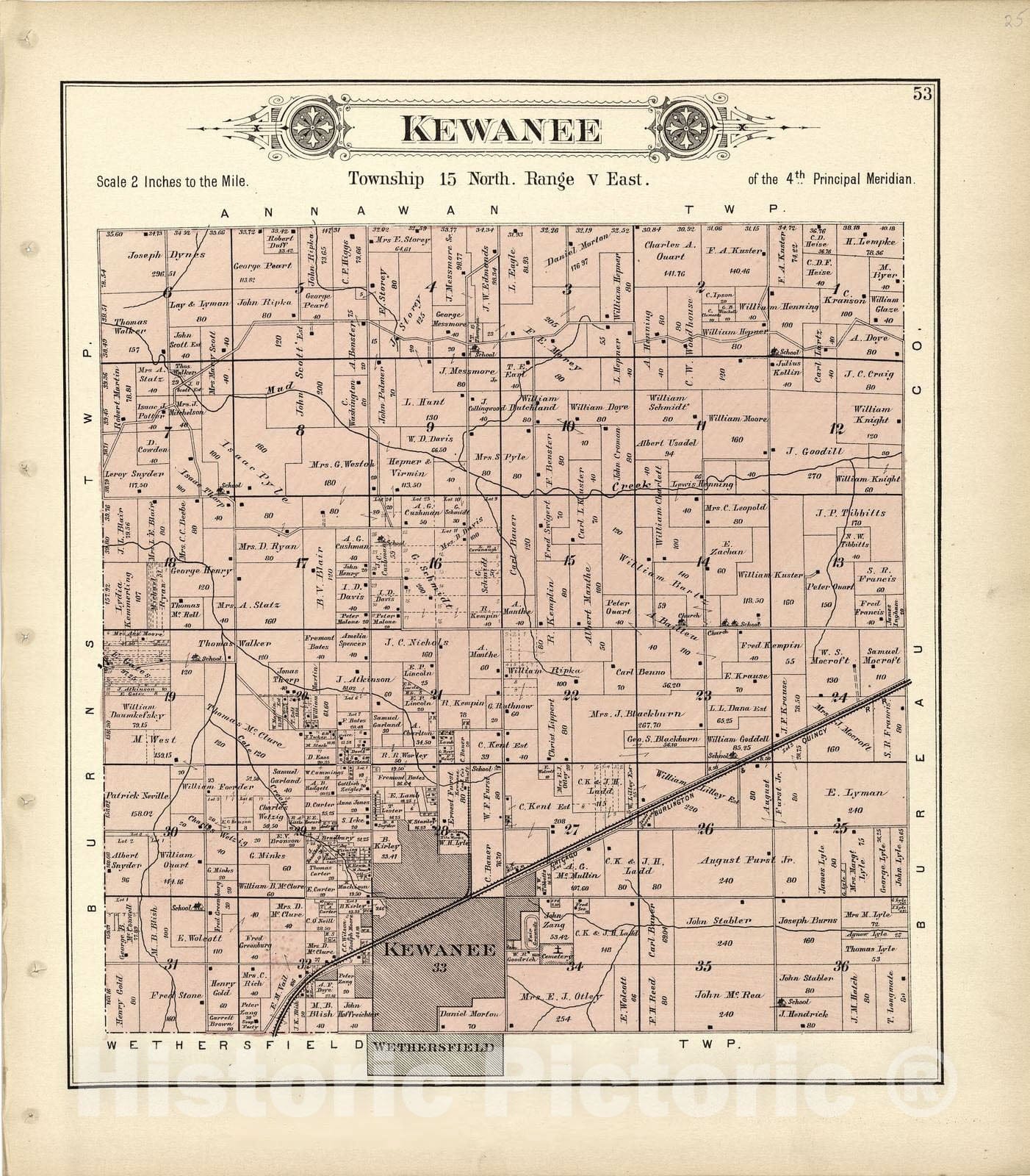 Historic 1893 Map - Plat Book of Henry County, Illinois - Kewanee