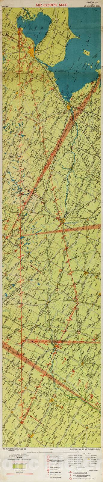 Historic 1924 Map - Aeronautical Strip maps of The United States. - No. 44, 1929 - rev. 1932 - Air Corps map