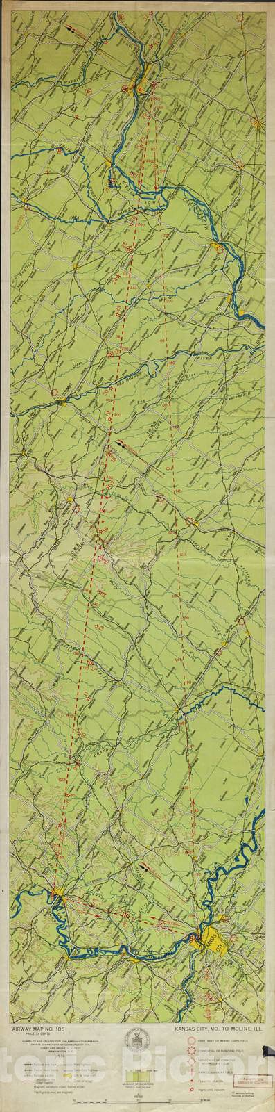 Historic 1924 Map - Aeronautical Strip maps of The United States. - No. 105, 1930 - Air Corps map