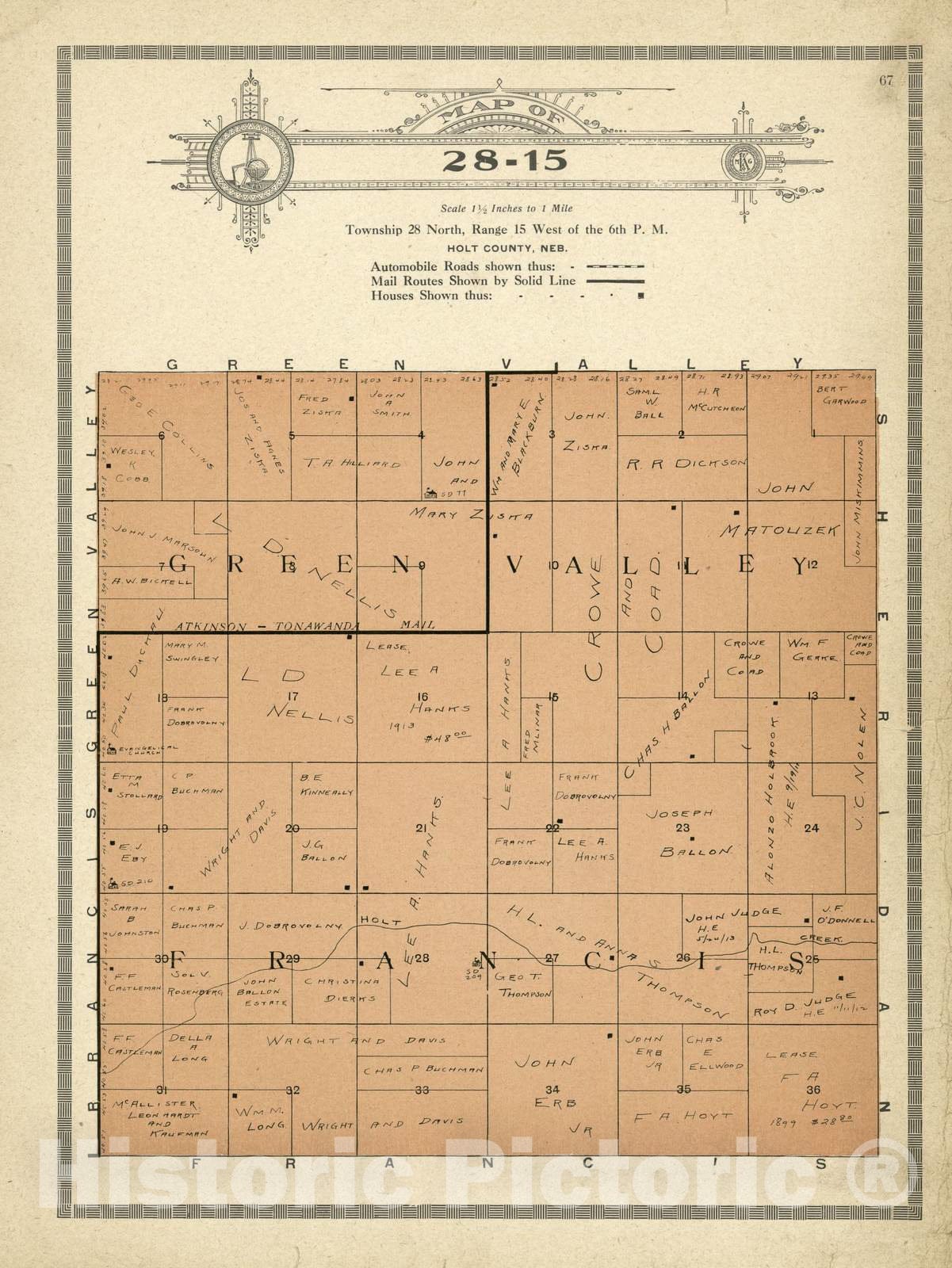Historic 1915 Map - Atlas and plat Book of Holt County, Nebraska - Map of 28-15 - Standard Atlas and Directory of Holt County, Nebraska