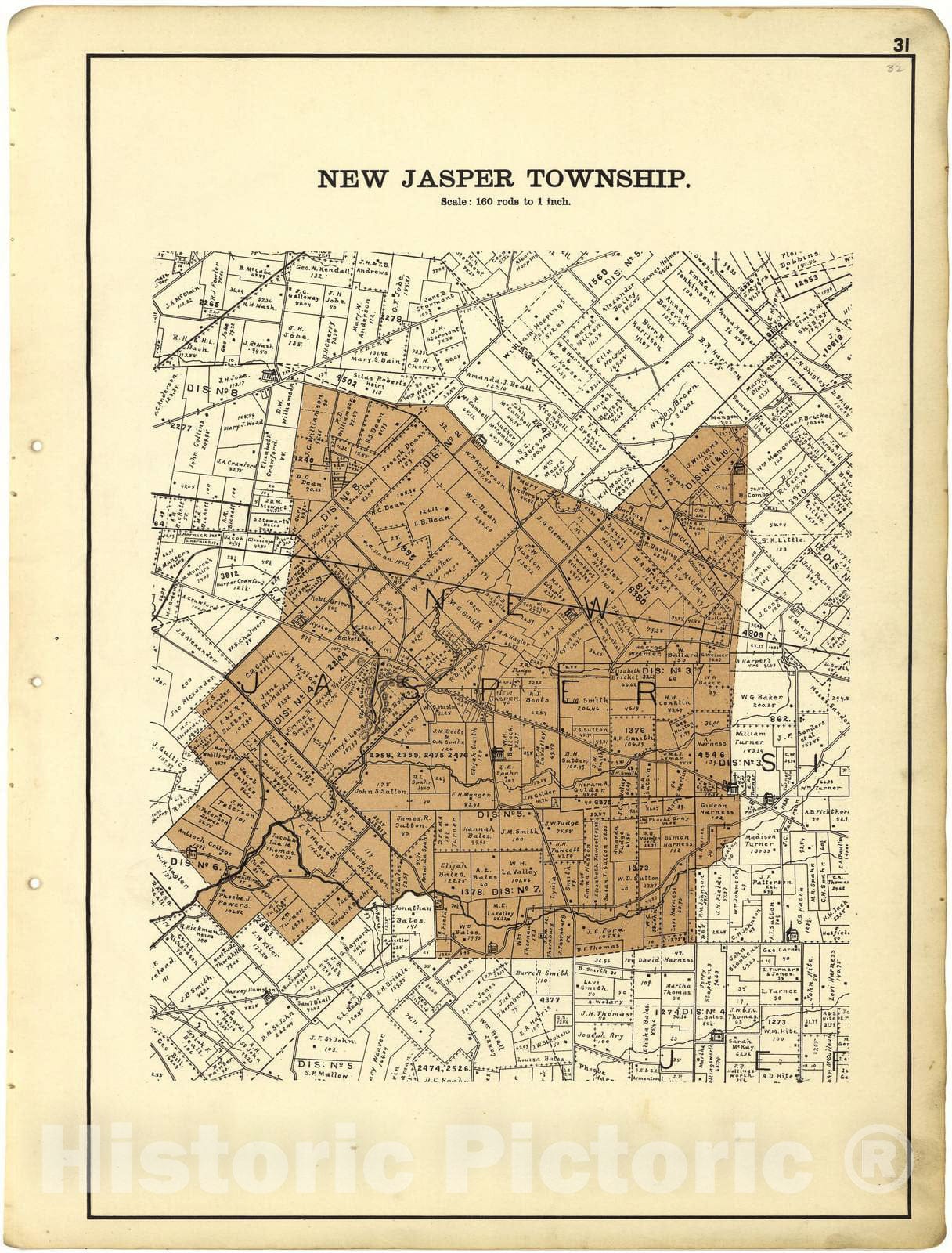 Historic 1896 Map - Riddell's Greene County Atlas, 1896. - Map of New Jasper - Riddell's Atlas of Greene County, Ohio :