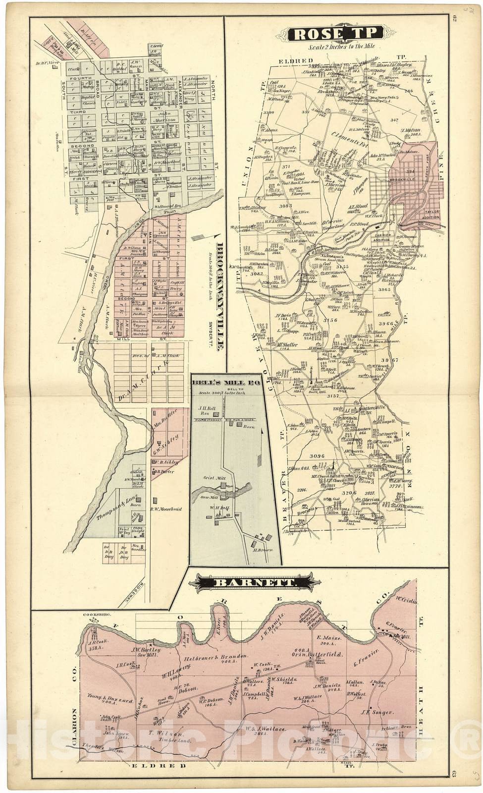 Historic 1878 Map - Atlas of Jefferson County, Pennsylvania - Rose TP; Barnett