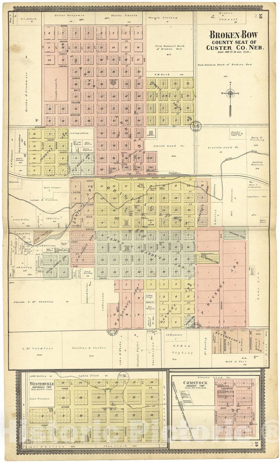 Historic 1904 Map - Standard Atlas of Custer County, Nebraska - Broken Bow County Seat of Custer, Neb.