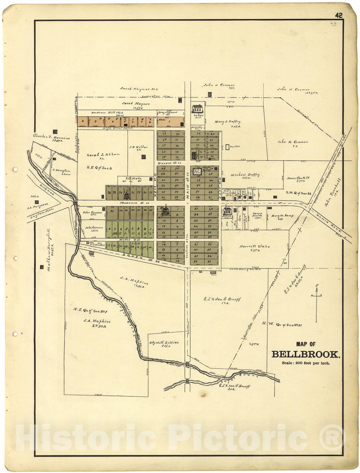 Historic 1896 Map - Riddell's Greene County Atlas, 1896. - Map of Bellbrook - Riddell's Atlas of Greene County, Ohio :