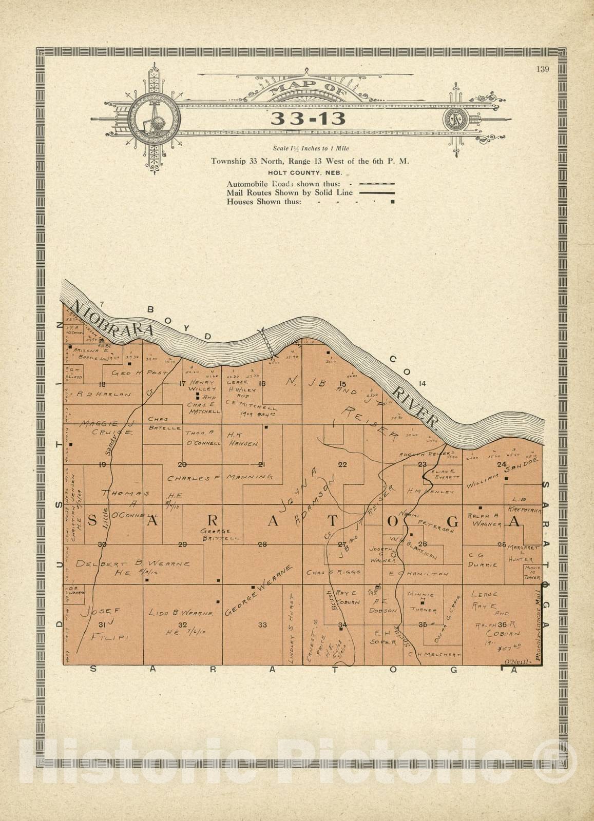 Historic 1915 Map - Atlas and plat Book of Holt County, Nebraska - Map of 33-13 - Standard Atlas and Directory of Holt County, Nebraska