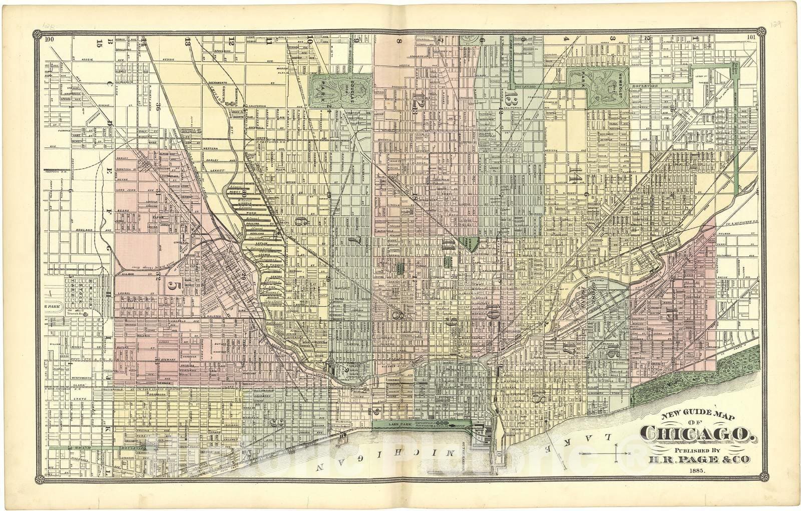 Historic 1885 Map - Illustrated Atlas of Lake County, Illinois - New Guide Map of Chicago - Atlas of Lake County, Illinois, Illustrated