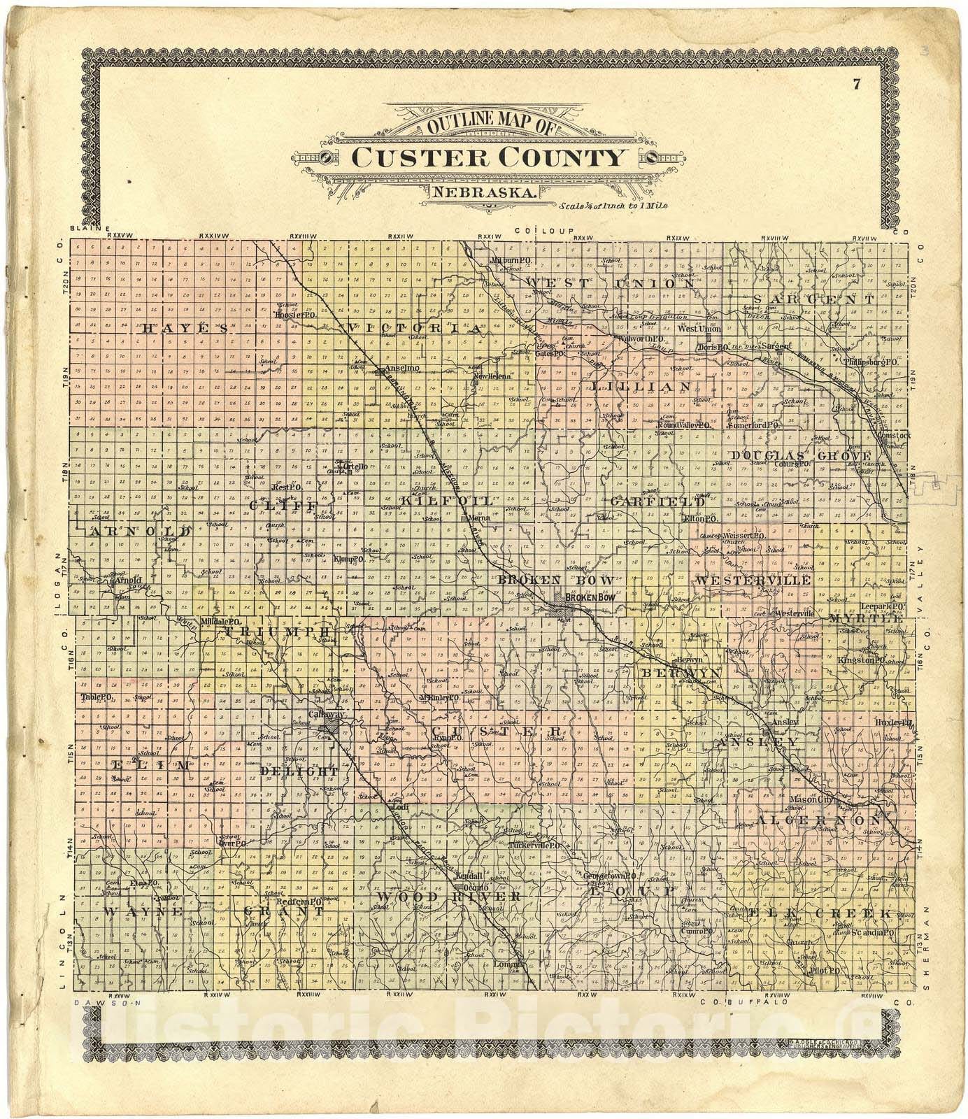 Historic 1904 Map Standard Atlas of Custer County, Nebraska Callaw