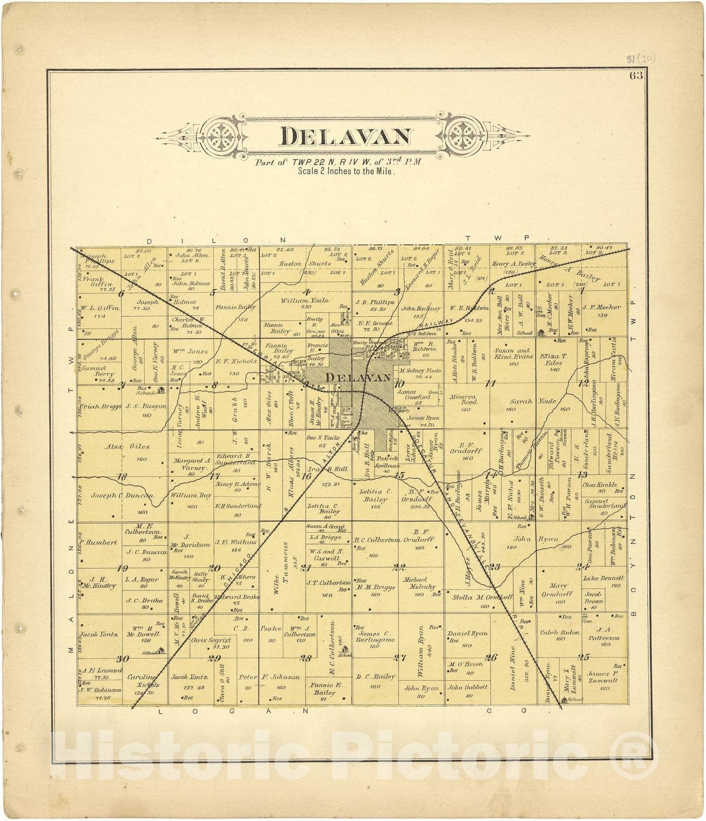 Historic 1891 Map - Plat Book of Tazewell County, Illinois - Delavan 2