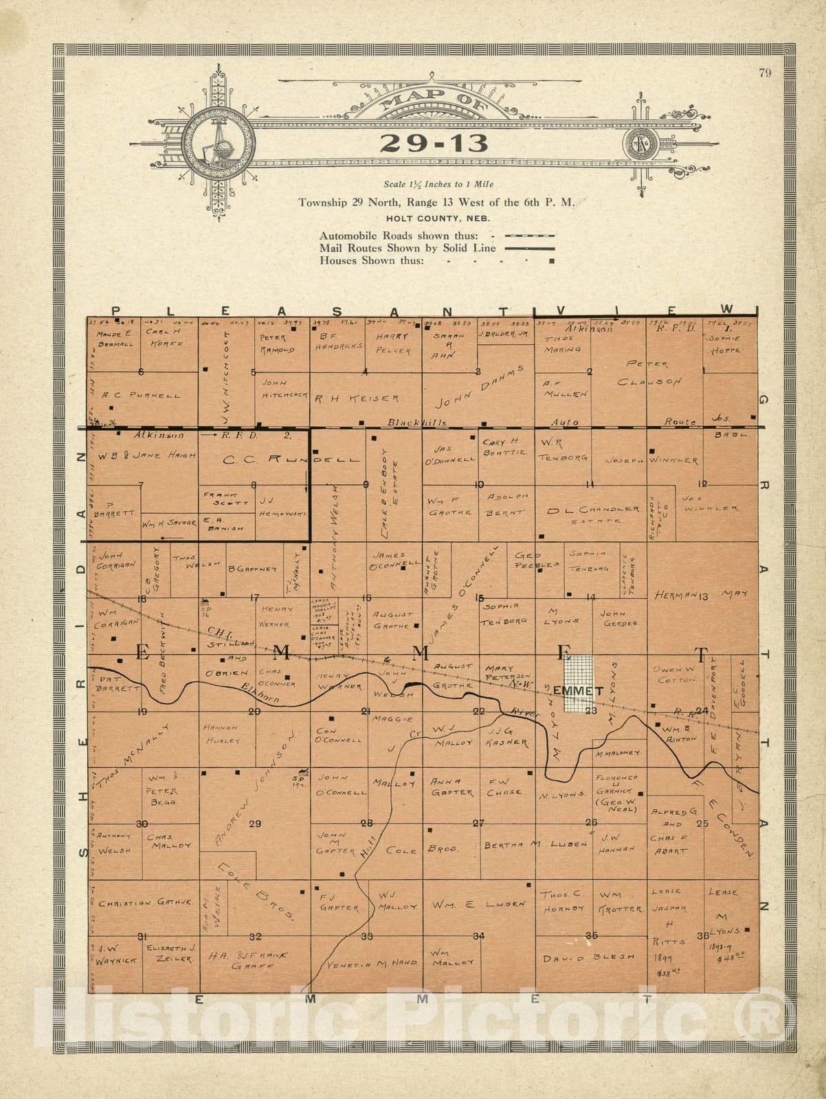 Historic 1915 Map - Atlas and plat Book of Holt County, Nebraska - Map of 29-13 - Standard Atlas and Directory of Holt County, Nebraska