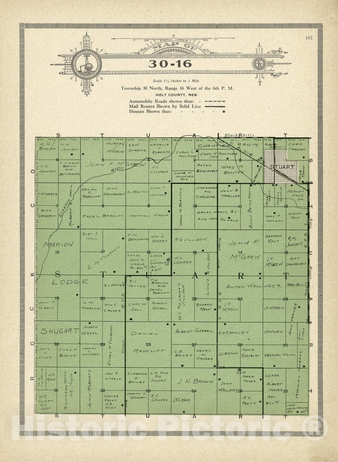 Historic 1915 Map - Atlas and plat Book of Holt County, Nebraska - Map of 30-16 - Standard Atlas and Directory of Holt County, Nebraska