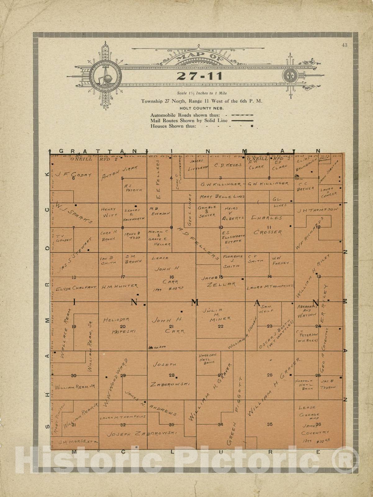 Historic 1915 Map - Atlas and plat Book of Holt County, Nebraska - Map of 27-11 - Standard Atlas and Directory of Holt County, Nebraska