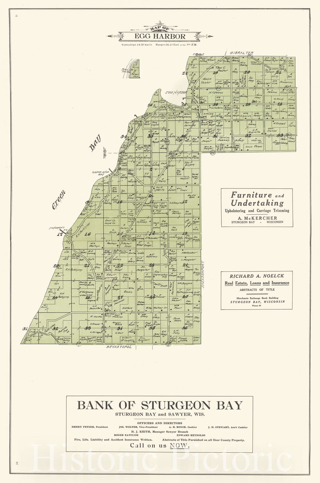 Historic 1914 Map - Atlas of Door County, Wisconsin - Map of Egg Harbor