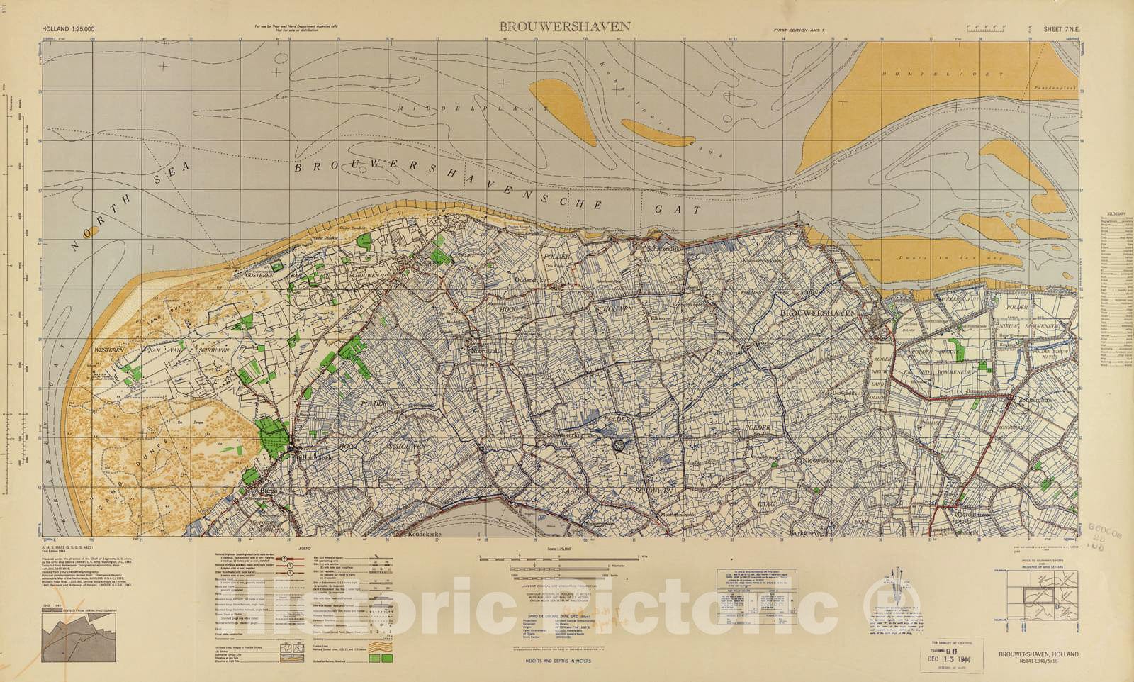 Historic 1943 Map - Holland 1:25,000 - Brouwershaven, Holland - A.M.S. M831