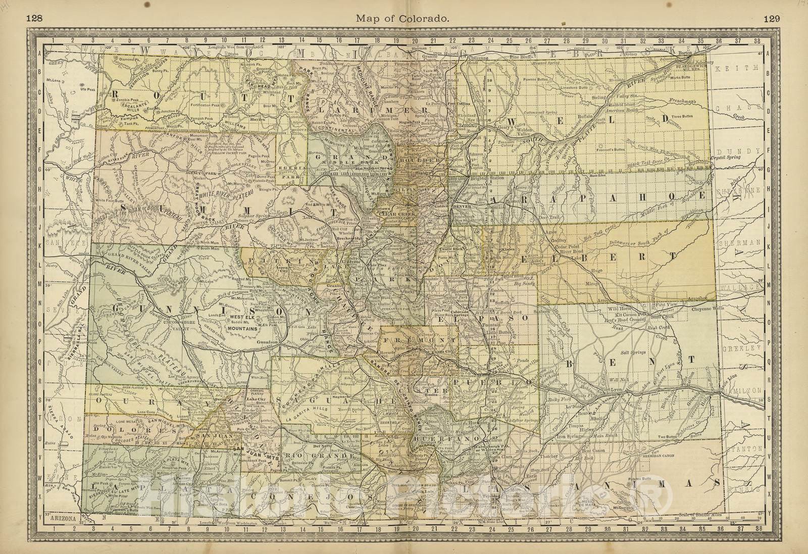 Historic 1882 Map - Historical Hand-Atlas, Illustrated - Map of Colorado - Historical Hand Atlas, Illustrated, General & Local