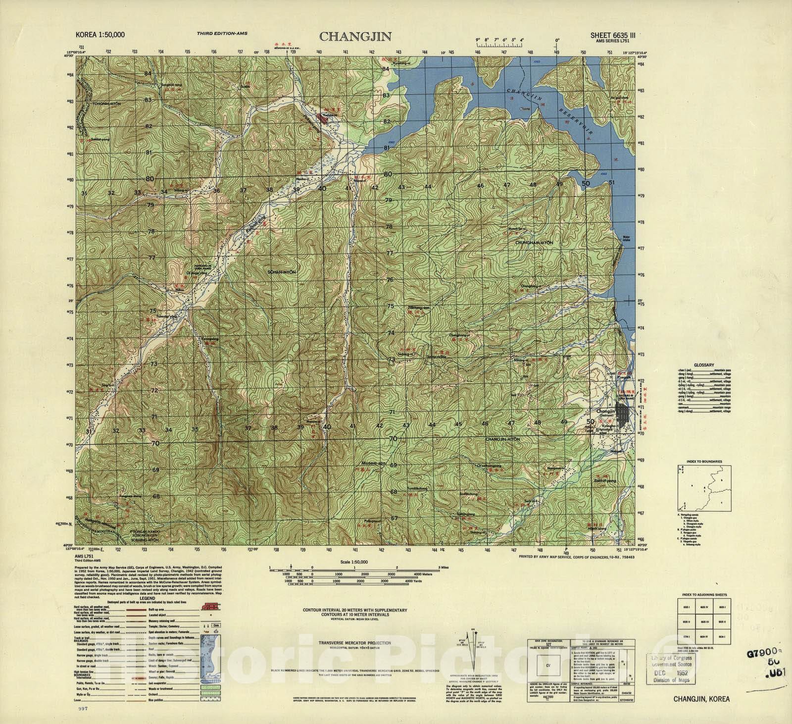Historic 1945 Map - Korea 1:50,000 - Changjin, 1952 - Series L751 ...