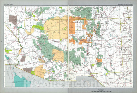 Historic 1970 Map - The National Atlas of The United States of America. - Arizona and New Mexico