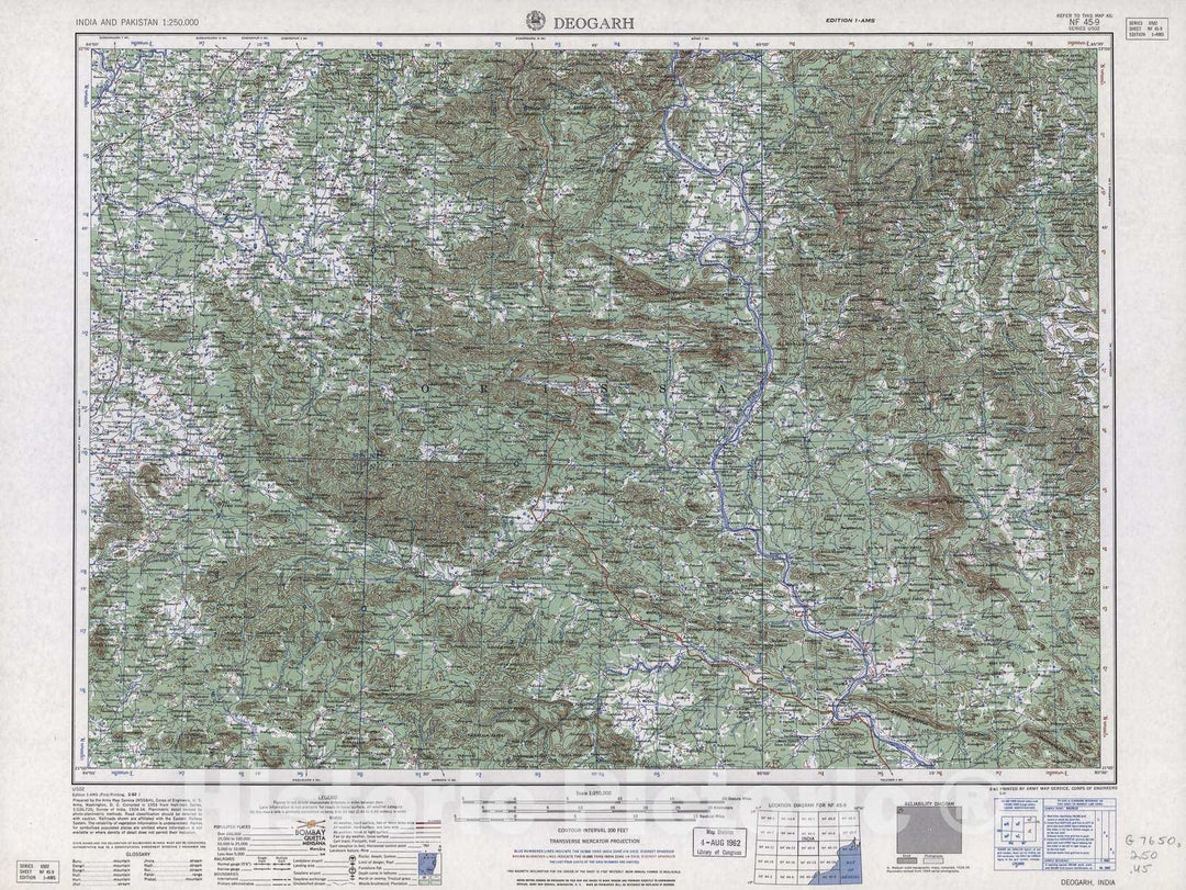 Historic 1955 Map - India and Pakistan 1:250,000. - Deogarh, 1962 ...