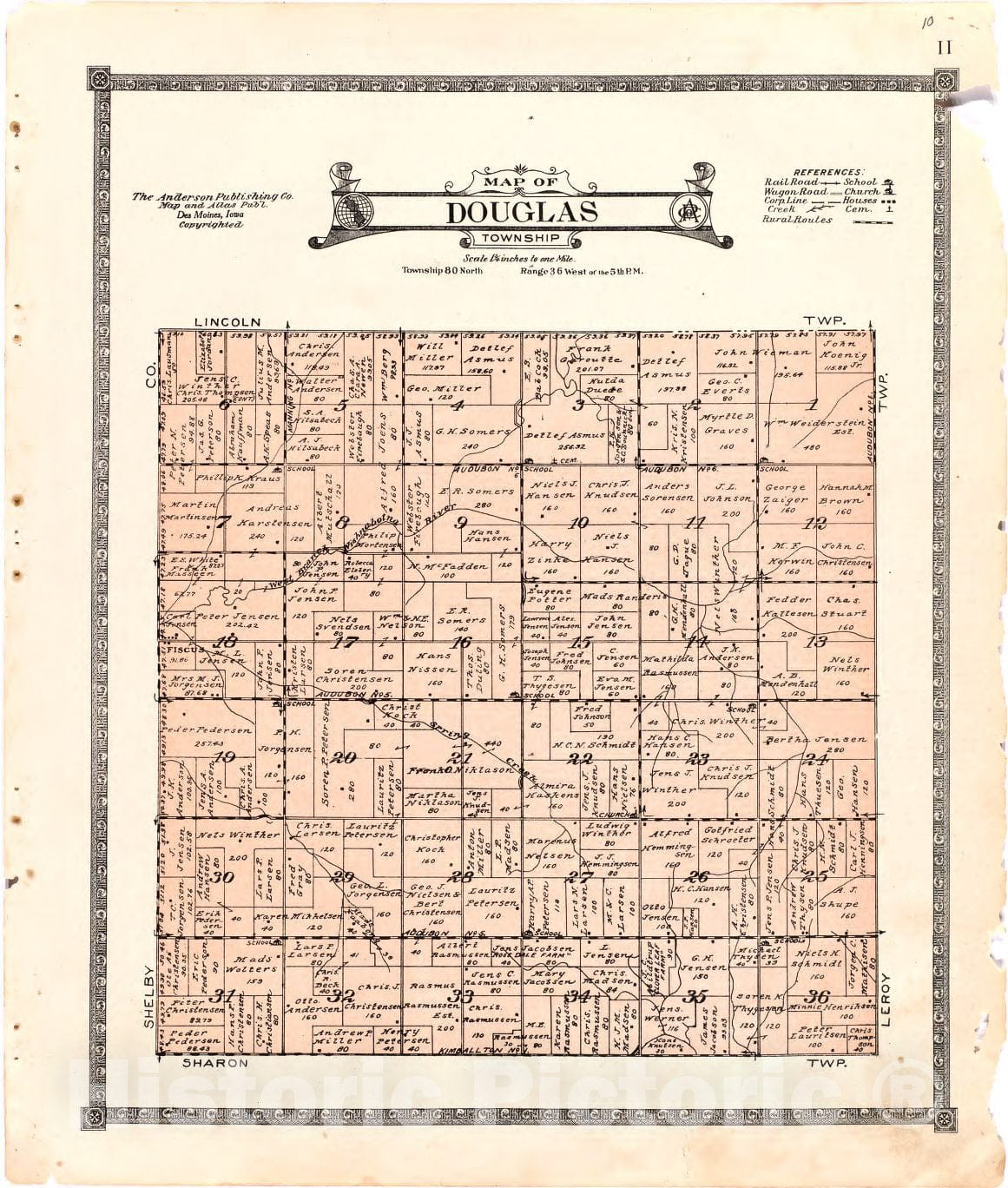 Historic 1921 Map - Atlas of Audubon County, Iowa - Map of Douglas Township