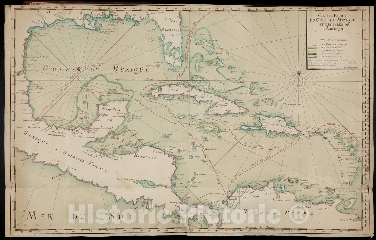 Historic 1745 Map - Cartes et Plans de l'Amerique. - Carte Reduite du Golphe du Mexique et des Isles de l'Amerique - Cartes geograp Ameriqu