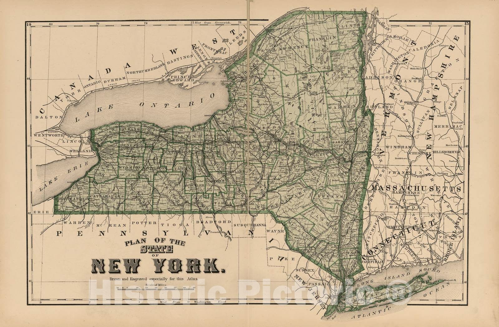 Historic 1875 Map - County Atlas of Sullivan, New York - Plan of The State of New York