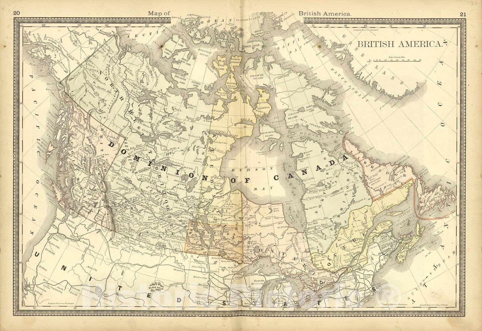 Historic 1882 Map - Historical Hand-Atlas, Illustrated - British America: Dominion of Canada - Historical Hand Atlas, Illustrated, General & Local