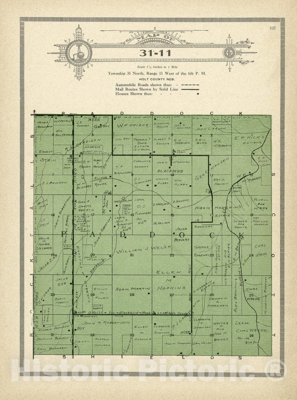 Historic 1915 Map - Atlas and plat Book of Holt County, Nebraska - Map of 31-11 - Standard Atlas and Directory of Holt County, Nebraska