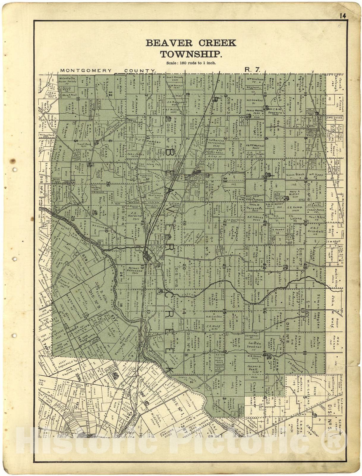 Historic 1896 Map - Riddell's Greene County Atlas, 1896. - Beaver Creek Township - Riddell's Atlas of Greene County, Ohio :
