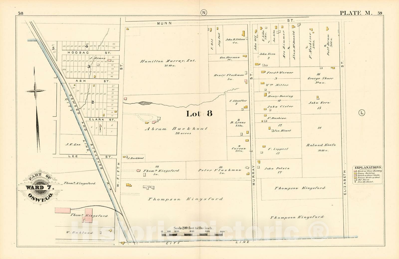 Historic 1880 Map - City Atlas of Oswego, New York - Part of Ward 7. Oswego. Plate M. - Atlas of The City of Oswego N.Y.