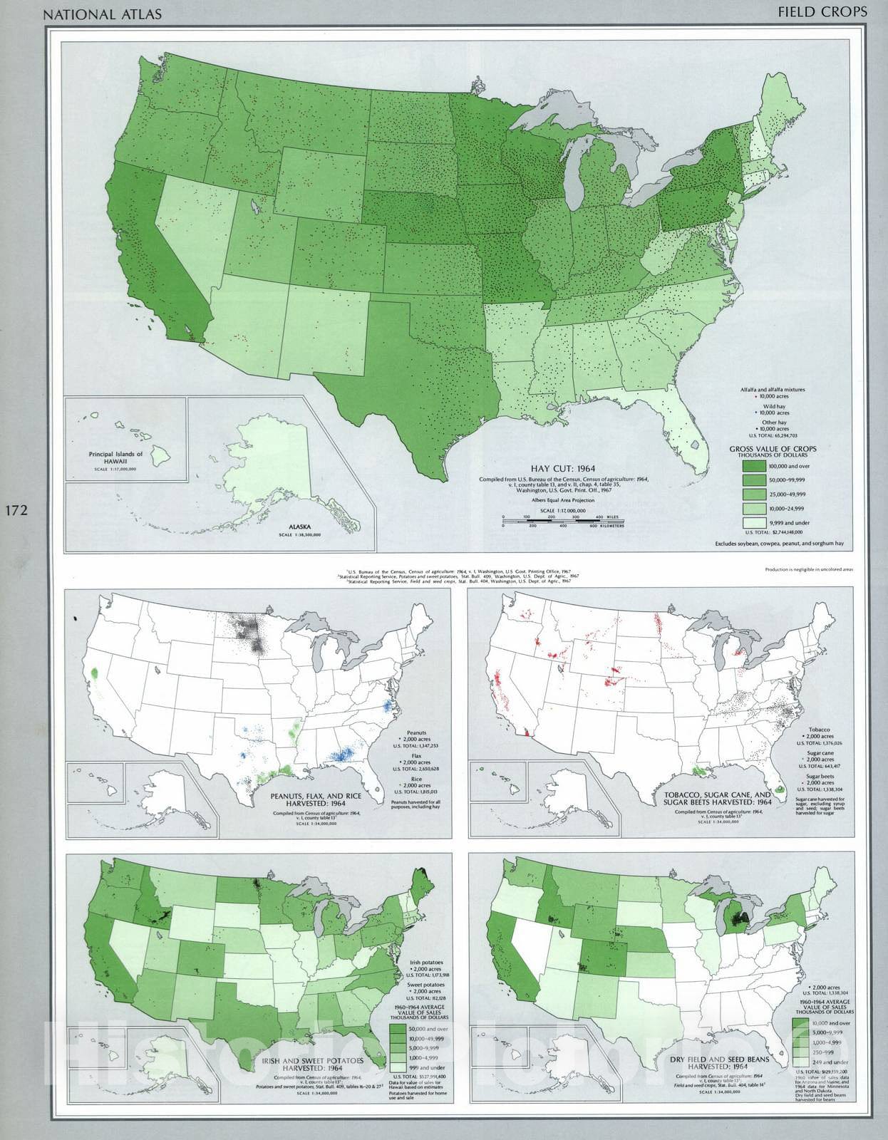 Historic 1970 Map - The National Atlas of The United States of America. - Field Crops