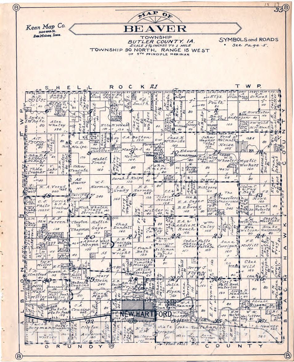 Historic 1930 Map - Atlas of Butler County, Iowa. - Map of Beaver Township Butler County, Iowa